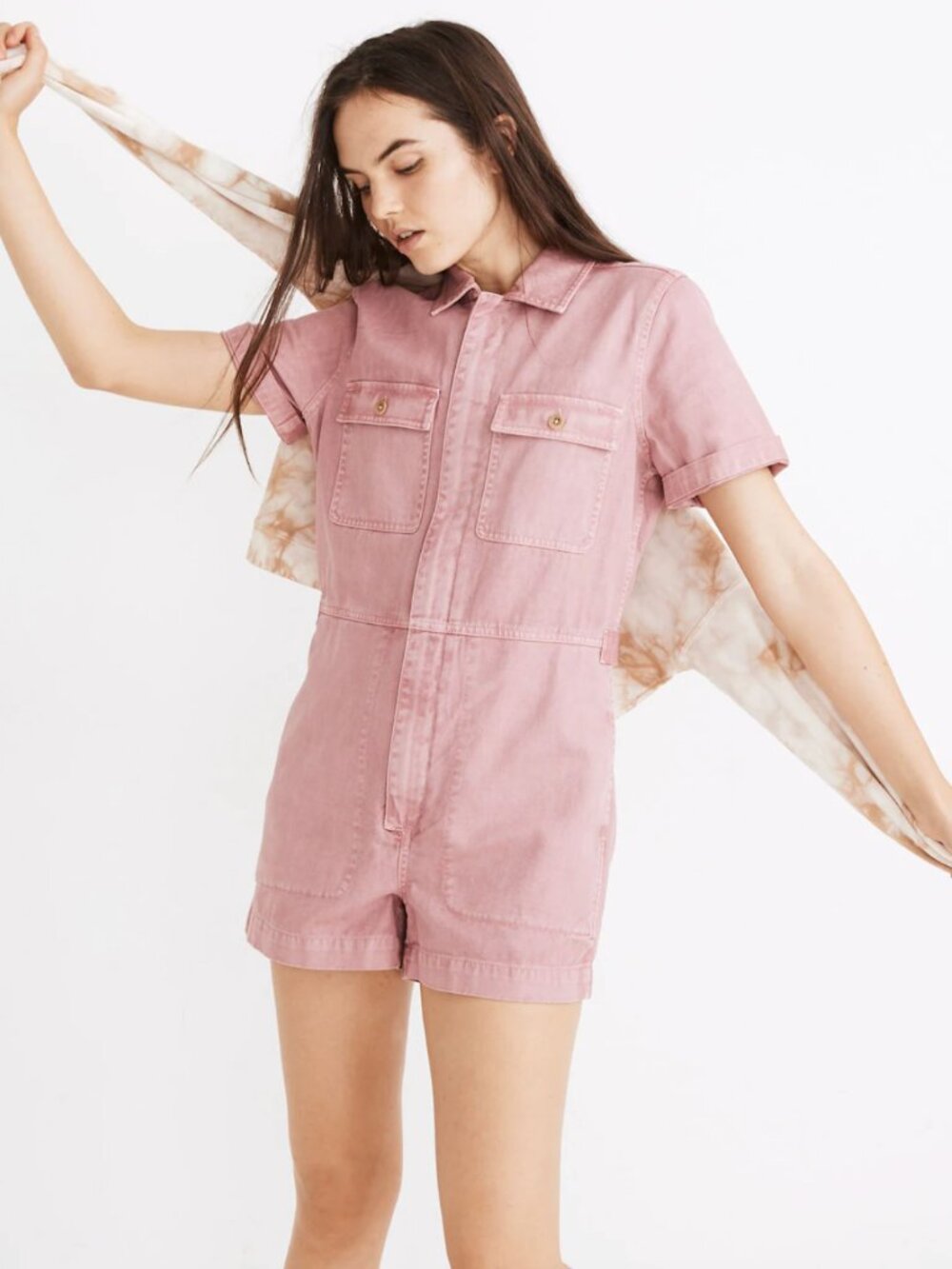 Madewell Pink Denim Coverall Romper